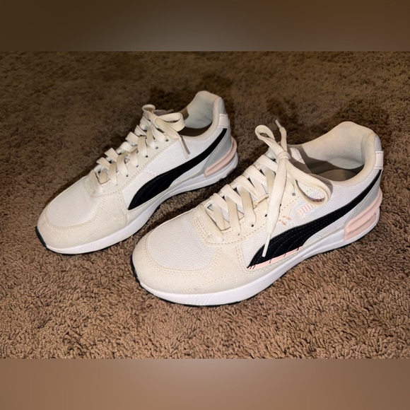 Puma Shoes - Puma Women’s White Sneakers with Black Formstrip and Pink Accents